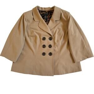 Lane Bryant Womens Size 22 Blazer Stretch Tan Tortoise Buttons 3/4 Sleeves EUC